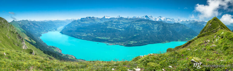 . panoramic view over the Lake Brienz with Brienz and Eiger, Mönch und Jungfrau. Marcel Gross Photography