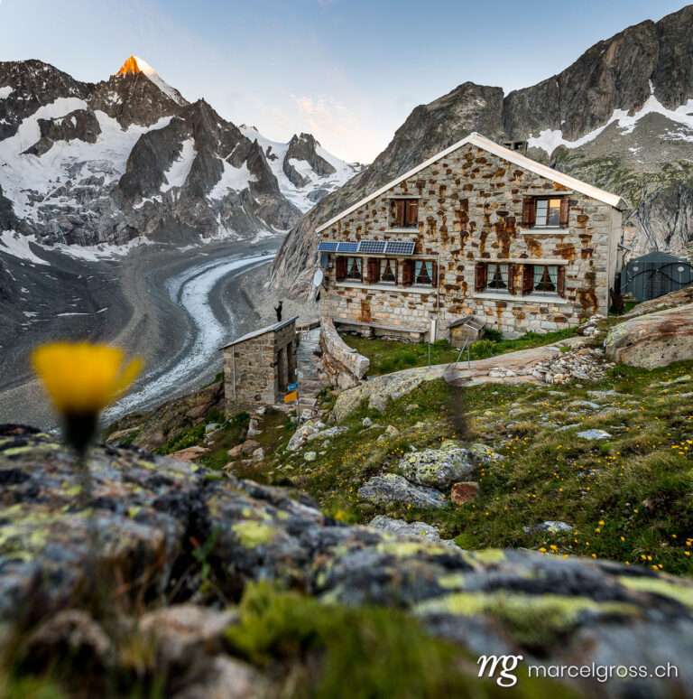 . oberaletsch Mountain hut with Oberaletsch Glacier in the swiss alps. Marcel Gross Photography