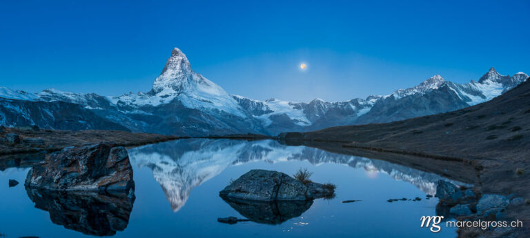 Panorama pictures Switzerland. Matterhorn at Supermoon. Marcel Gross Photography
