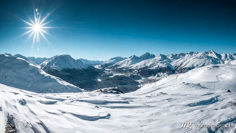 Winter picture Switzerland. Muottas Muragl panorama in winter. Marcel Gross Photography