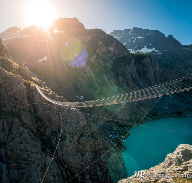 . panoramic view of lake Triftsee with Trift Bridge. Marcel Gross Photography