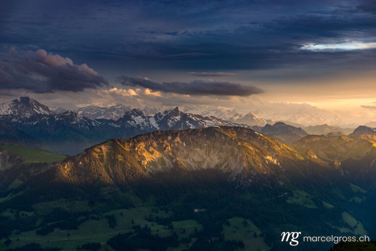 . Sunset over the Diemtig valley and Simmental. Marcel Gross Photography