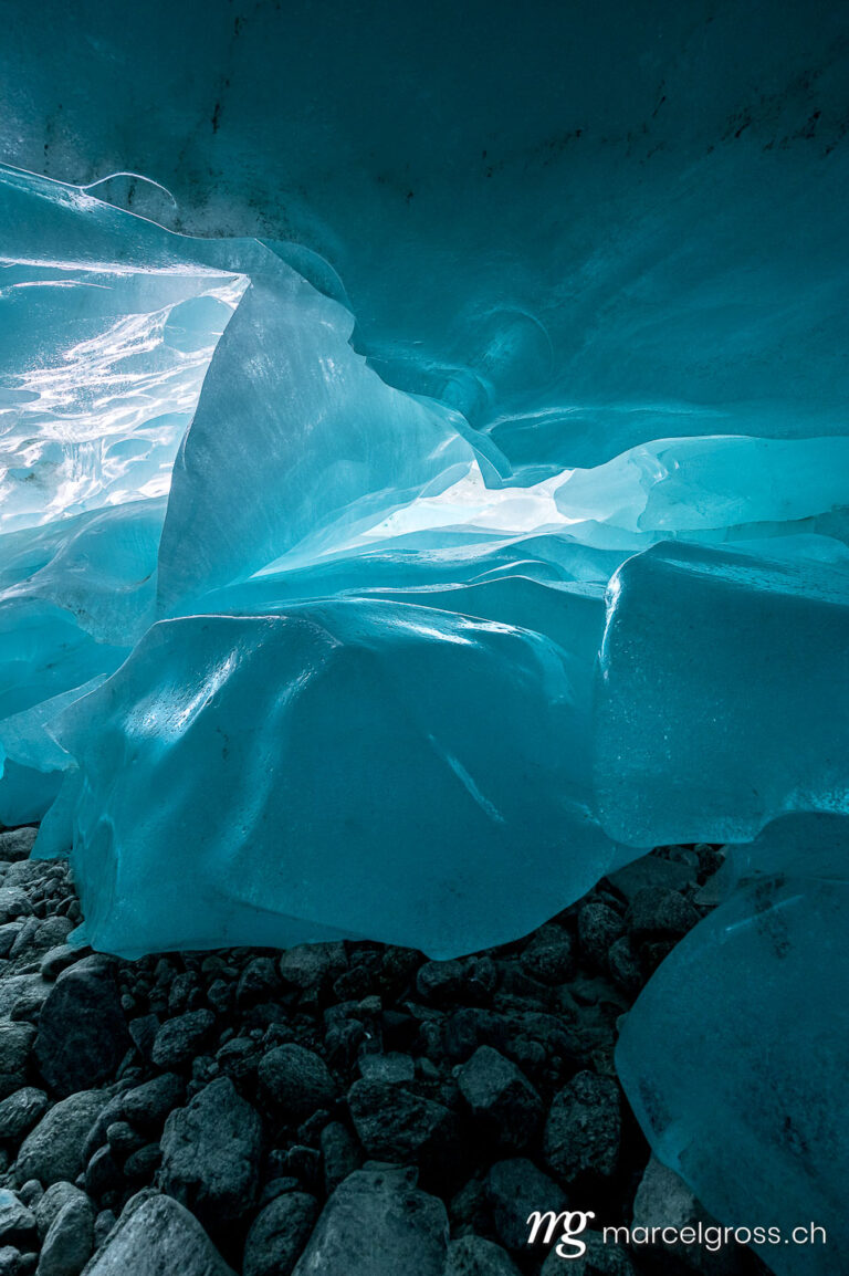 . structure of glacier ice in a glacier cave in Valais. Marcel Gross Photography
