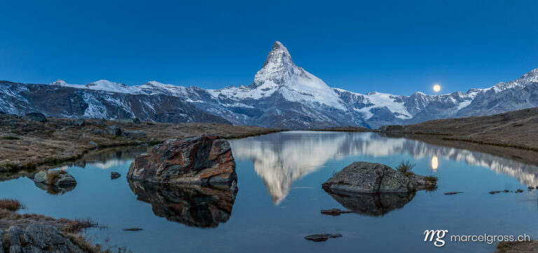 . Vollmond über dem Stellisee und Matterhorn. Marcel Gross Photography