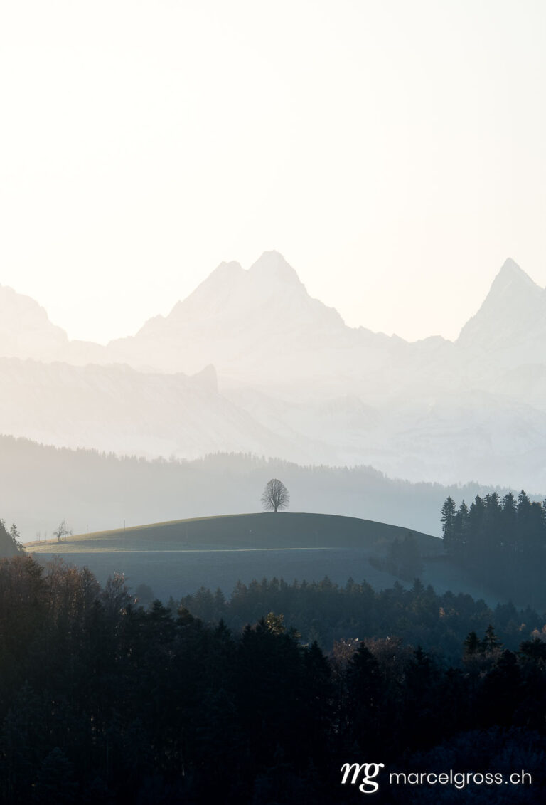 Winterbild Schweiz. impressive Schreckhorn with peak in front a cold autumn morning. Marcel Gross Photography