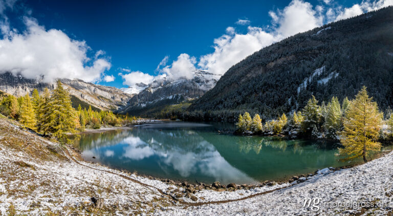 . panoramic view of Lac de Derborence in autumn in Valais. Marcel Gross Photography