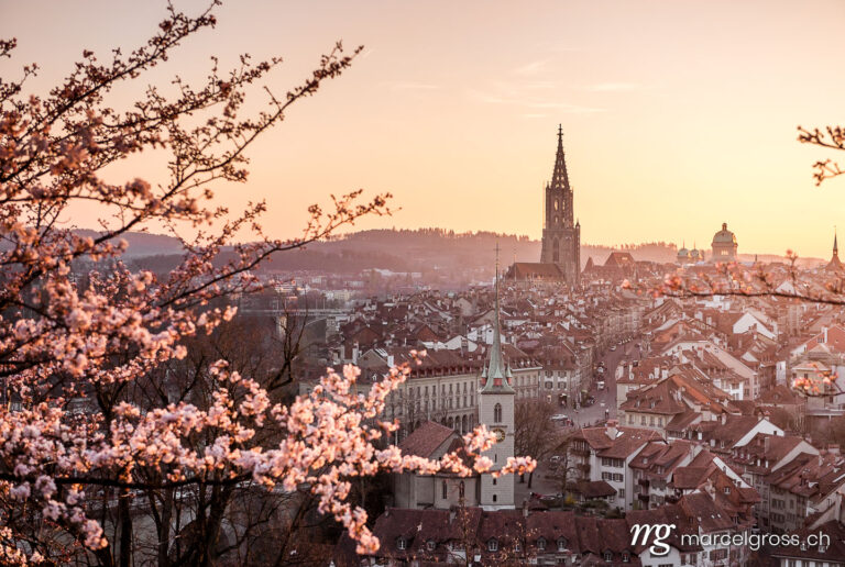 Bern Bilder. spring sunset in Bern with Berner Münster. Marcel Gross Photography