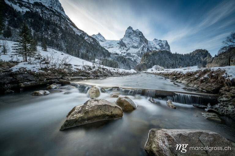 . winter in Rosenlaui with Wellhorn and mountain creek Rychenbach, Switzerland. Marcel Gross Photography
