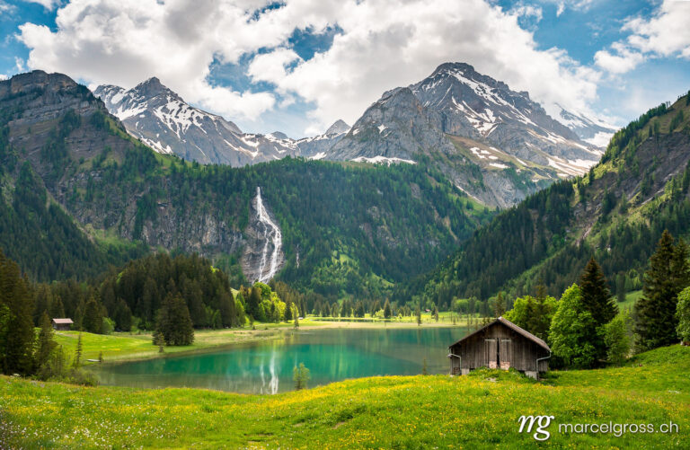 Sommerbilder Schweiz. idyllic Lake Lauenensee with Wildhorn in spring, Bernese Alps, Switzerland. Marcel Gross Photography