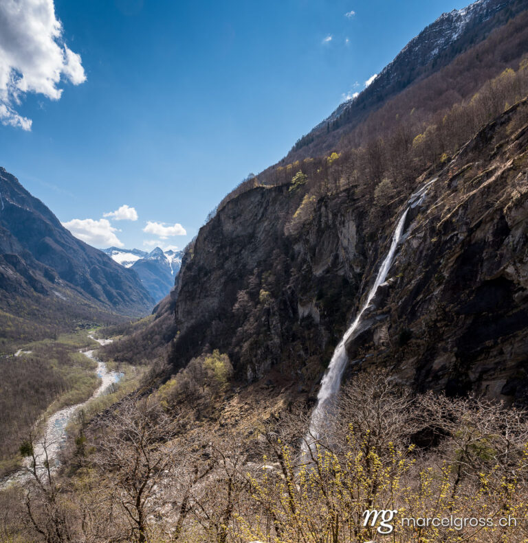 Ticino pictures. impressive Cascata di Foroglio in spring, Valle di Bavona, Ticino. Marcel Gross Photography