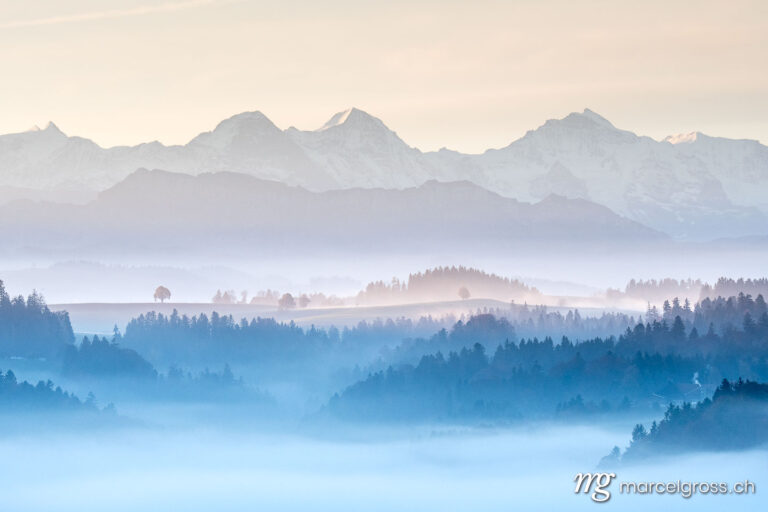 Herbstbild Schweiz. nebliger Herbstmorgen mit Eiger Mönch und Jungfrau. Marcel Gross Photography