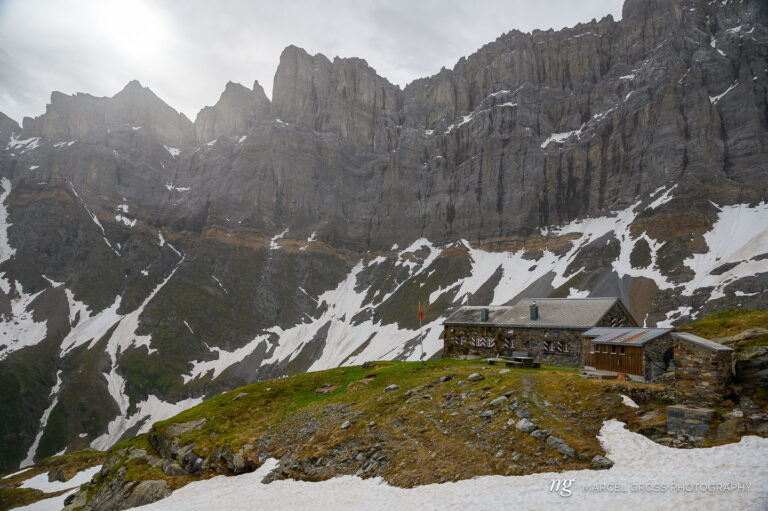 alpine hut Fridolinshütte SAC in the Glarus Alps. Taken by Marcel Gross Photography
