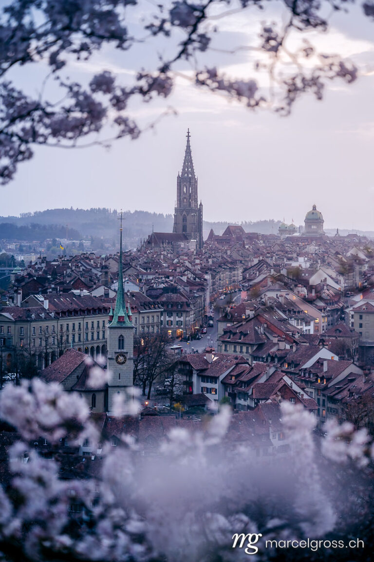 Bern Bilder. blue hour from Rosengarten with a beautiful view over Bern. Marcel Gross Photography