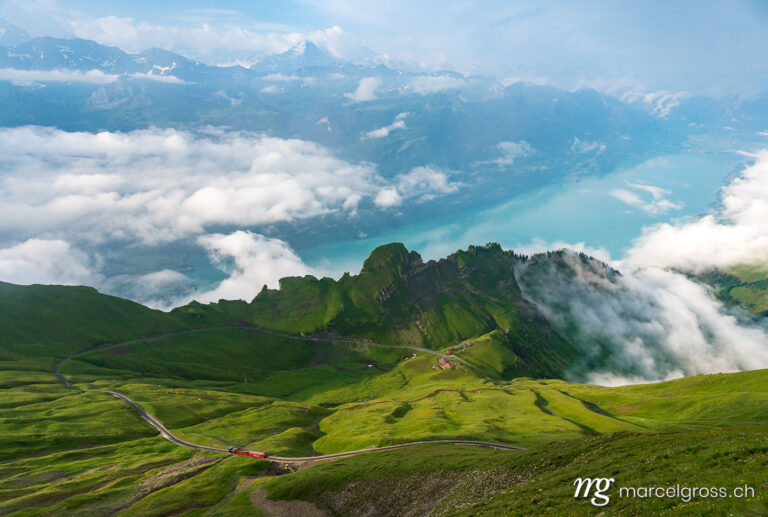Summer pictures Switzerland. Spectacular view from Brienzer Rothorn over Lake Brienz and Bernese Oberland. Marcel Gross Photography