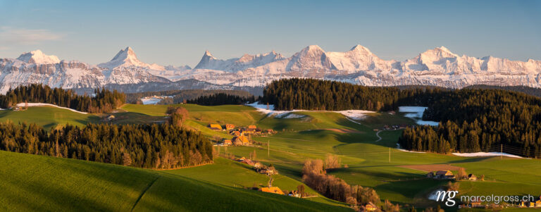 Emmental Bilder. panorama view of the Bernese Alps from Emmental. Marcel Gross Photography