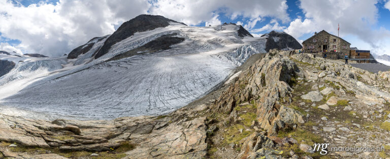 . Epic panorama of Tierberglihütte SAC and the glacier Steingletscher in the Swiss Alps. Marcel Gross Photography