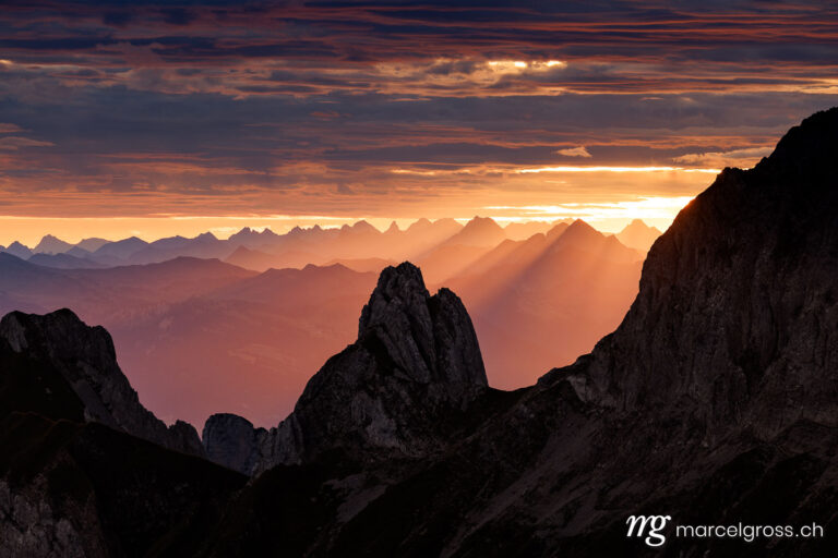 Eastern Switzerland pictures. epic sunrise with light beams. Marcel Gross Photography