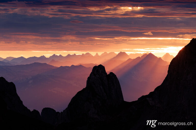 Eastern Switzerland pictures. epic sunrise with light beams. Marcel Gross Photography