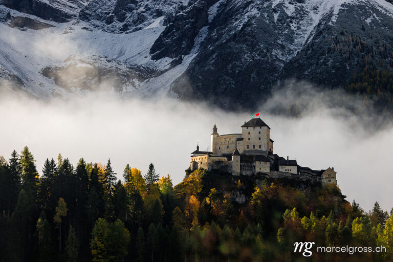 Engadine pictures. Castle of Tarasp near Scuol in Engadin in autumn. Marcel Gross Photography