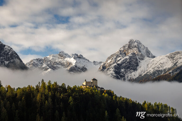 Engadine pictures. Castle of Tarasp near Scuol in Engadin in autumn. Marcel Gross Photography